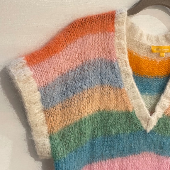 Rose Carmine Mohair Blend Rainbow Knit Sweater Vest Fairy  Boho S/M Whimsica - Picture 5 of 14